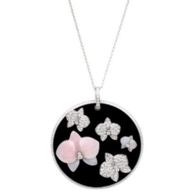 KDY-N3029000蝴蝶兰花玛瑙圆形吊坠