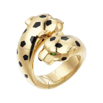 KDY-N4780900开口光金卷身满钻双头豹玛瑙戒