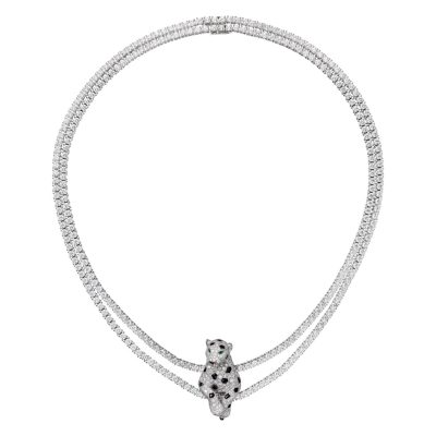 KDY-H7000539双行链交叉双脚豹子胸针项链两戴款