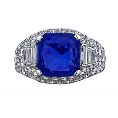 BGL-四爪彩宝两边三粒T方满钻戒指