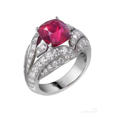 KDY-H265933枕形红宝石叶子羽毛戒指16#