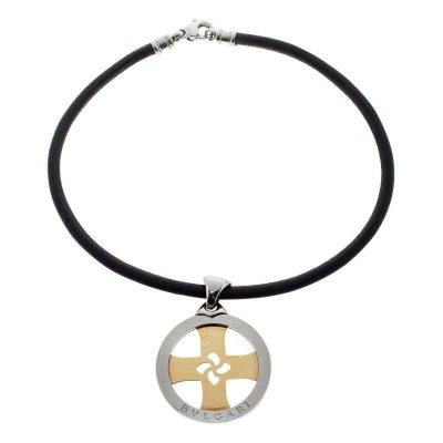 BGL-CL85124十字光金镂空分色圆黑绳吊坠