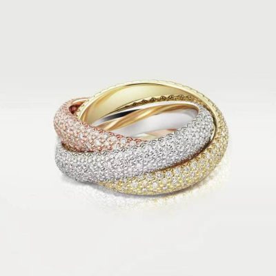 KDY-N4778300三色三环满钻四排燕尾戒指