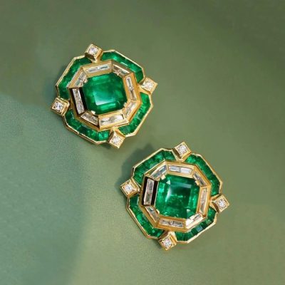 BGL-396161八角组钻祖母绿T方耳钉