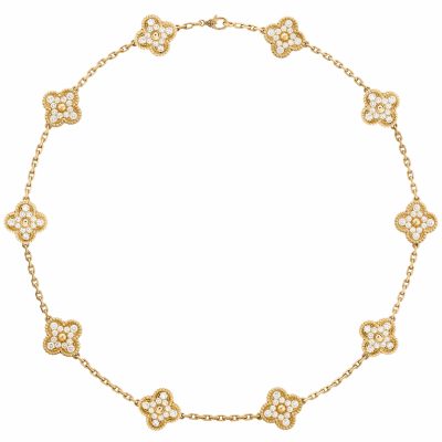 VCARA42300 9mm客版满钻四叶草10花项链