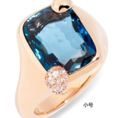 BMLD-PAB7082枕形蓝色彩宝光金卜面戒小号
