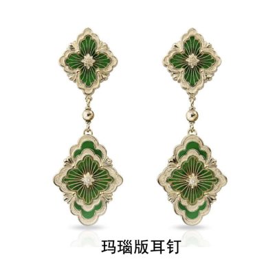 BQLT欧式双花四叶草耳环玛瑙版耳钉19x54mm