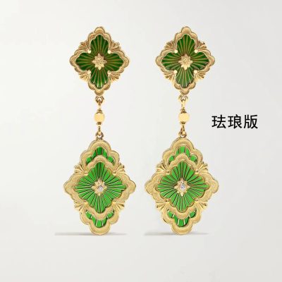 BQLT欧式双花四叶草耳环珐琅版耳钉19x54mm