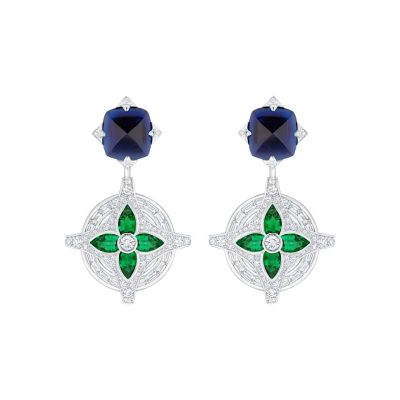 LV-Q84134彩宝梯方拼接菱形四叶草飞镖圆形耳钉主石10x10mm