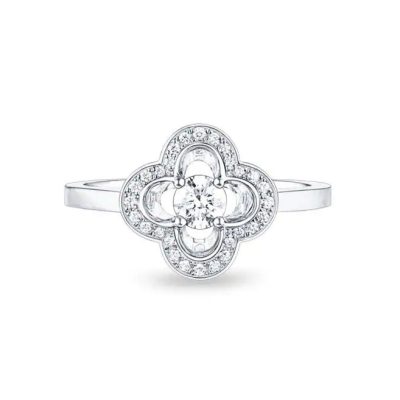LV-Q9K57A梅花四爪镂空直臂四叶草戒指主石0.2ct15#