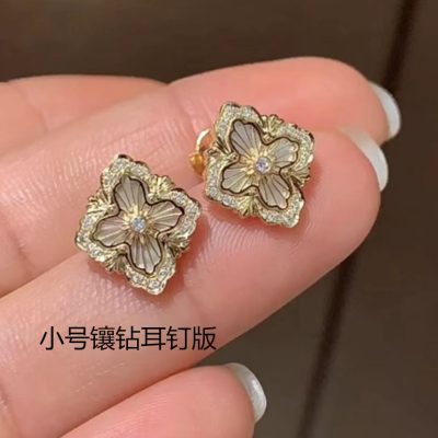 BQTL-EAR116531欧式四叶草中间丝带耳钉玛瑙版小号镶钻耳钉版