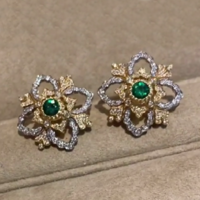 BQLT-EAR65854中号彩宝四叶草菱形蕾丝花耳钉