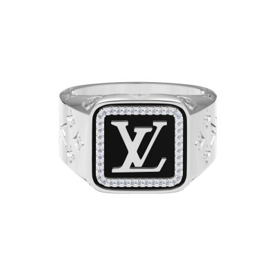 LV-Q18484字母LV镶钻戒指LVlogo字母方形平台男戒
