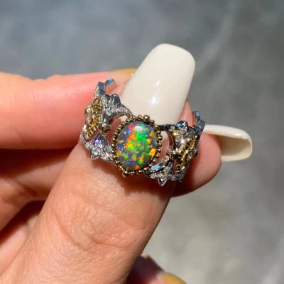 BQLT-RIN648112包镶分色蕾丝彩宝波浪边臂戒指