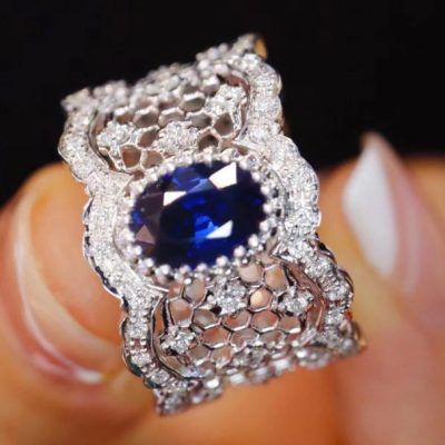 BQLT-RIN561332蕾丝波浪蜂巢整圈戒臂主石4.83x6.45x4.18mm10#