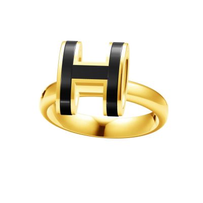 爱H仕-H212481B字母H滴胶光金臂戒15.5#